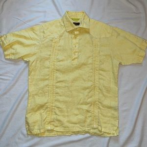 Havana Nines Romance Edition guayabera , Mens L, Color: soft Yellow, 100% Linen